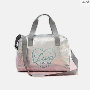 Justice Glittery Silver Duffel Bag